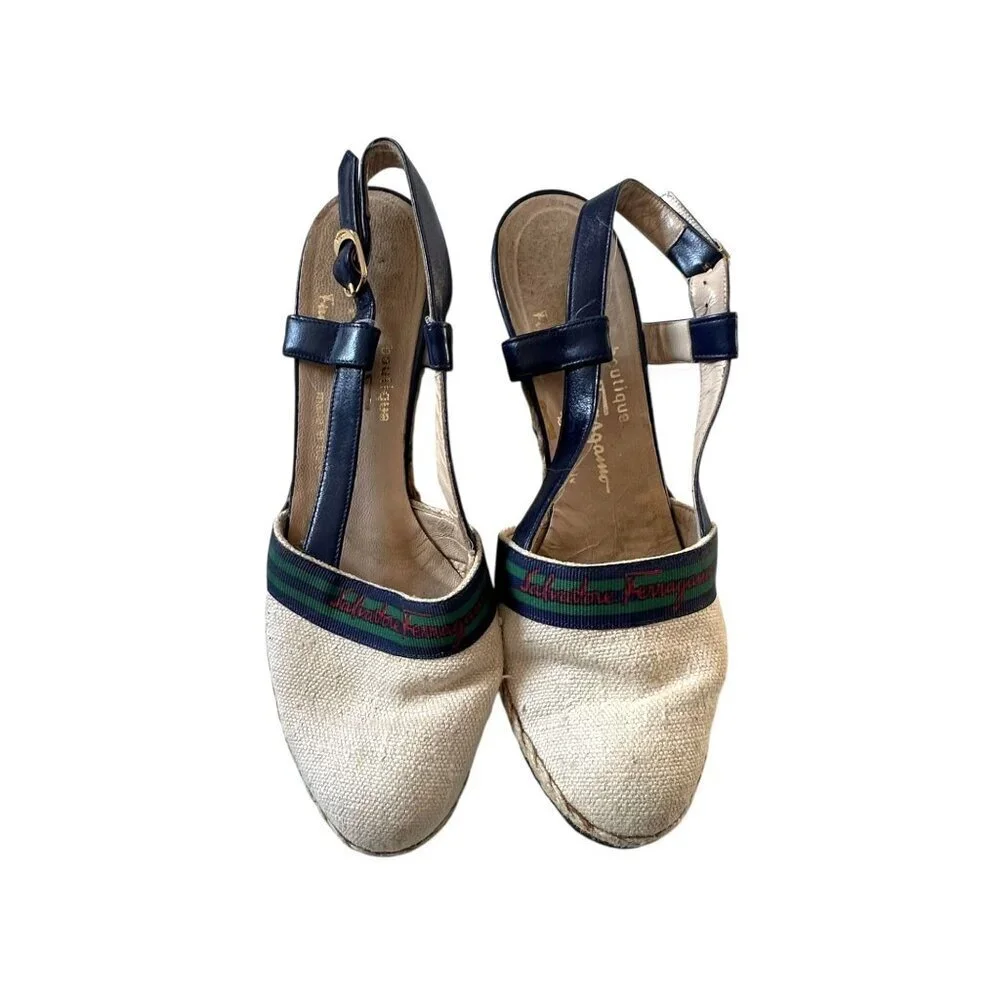 Vintage Salvatore Ferragamo Espadrille Wedge Sandals, Sie 7B, 80s-90s
